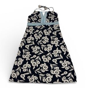 LOFT Women’s Halter BLUEWhite Floral Knee Length Dress NWOT Antislip grip 10P
